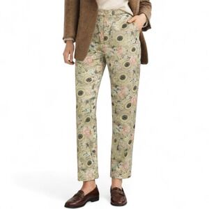 DI VITA Women's Silk Rayon Brocade Pants Sz 10 Asian Floral Straight Leg Trouser